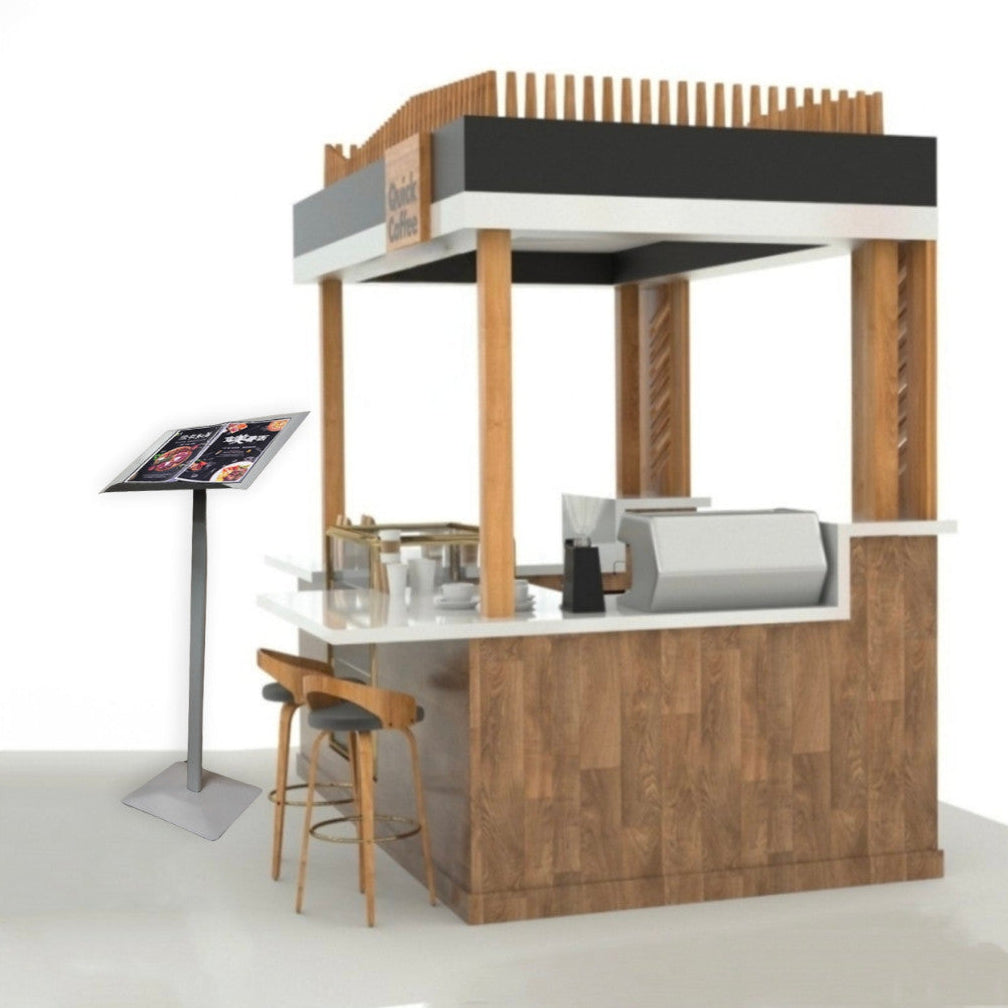 Durable T Shaped Steel Menu Display Stand Floor Standing A4 Page Flip Standee