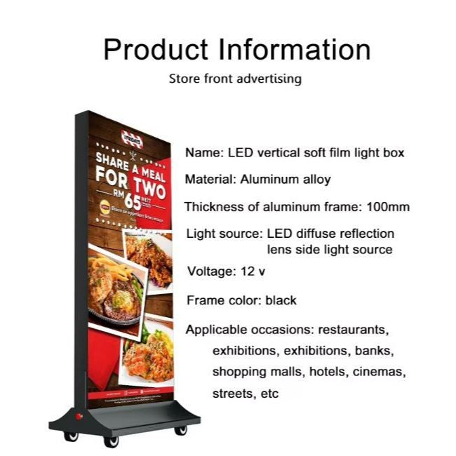 LED Light 80x180cm Big Size Sign Standee / Food Printing Event Restaurant Mall Display Signage Stand