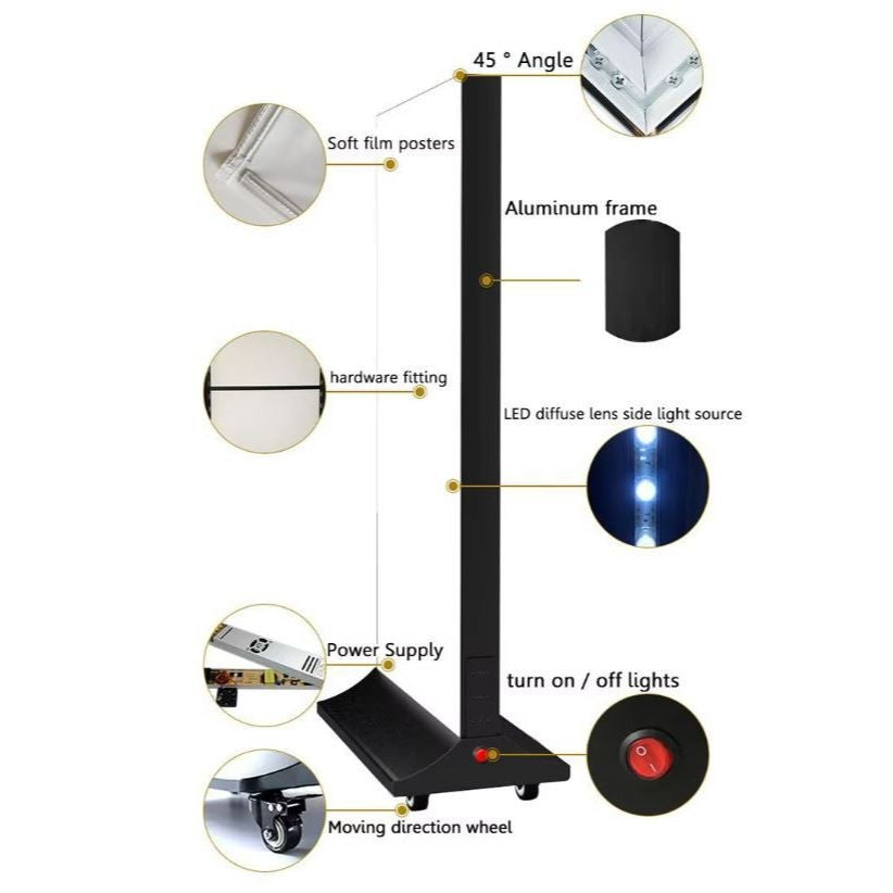 LED Light 80x180cm Big Size Sign Standee / Food Printing Event Restaurant Mall Display Signage Stand