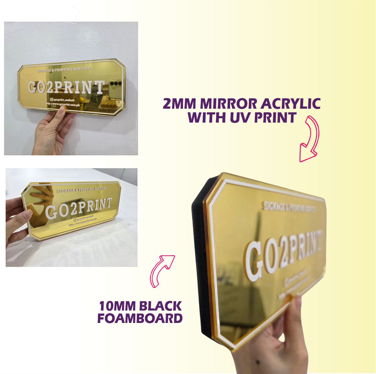 Office Signage) #5 Mirror Gold Acrylic w/UV Direct Print & Foamboard/Company Signage Door Display