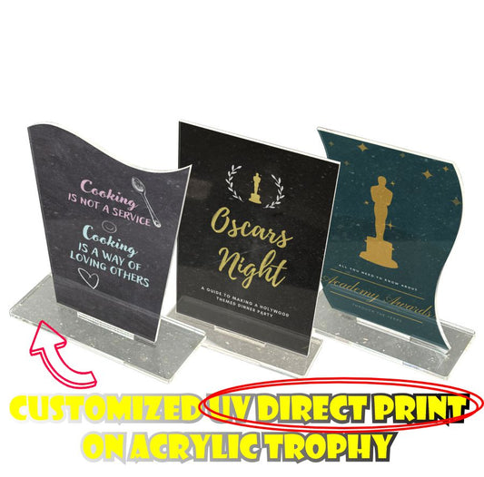 5Pcs) Plaque UV Direct Print on Clear Acrylic  Transparent Trophy Awards Sports School Office Even