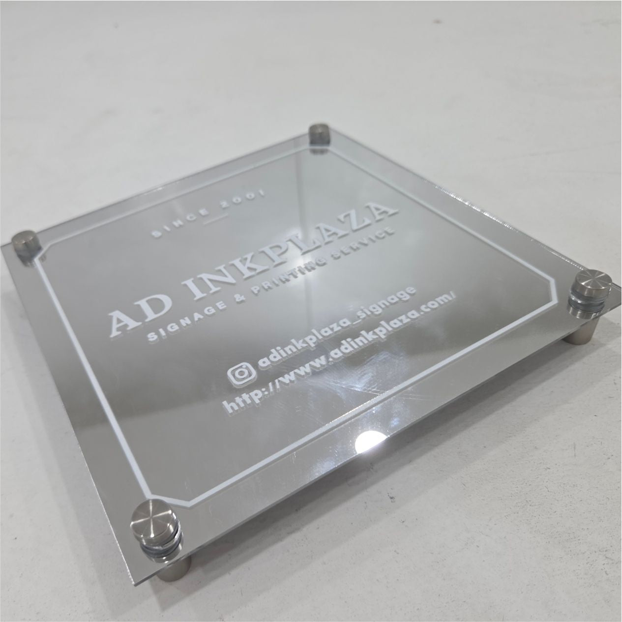 Office Signage #3) Mirror Silver Acrylic w/ UV Direct Print & Bolt / Signage for Business Room Door