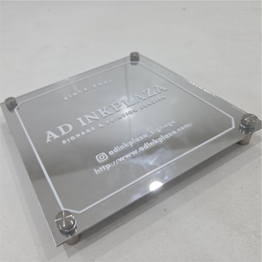 Office Signage #3) Mirror Silver Acrylic w/ UV Direct Print & Bolt / Signage for Business Room Door