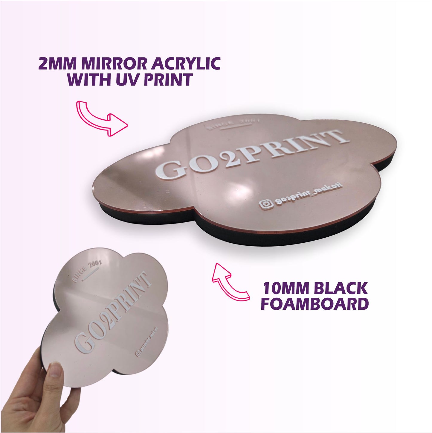 Office Signage #4) Mirror Rose gold Acrylic w/ UV Direct Print & Foam board/Company Room Logo Signage