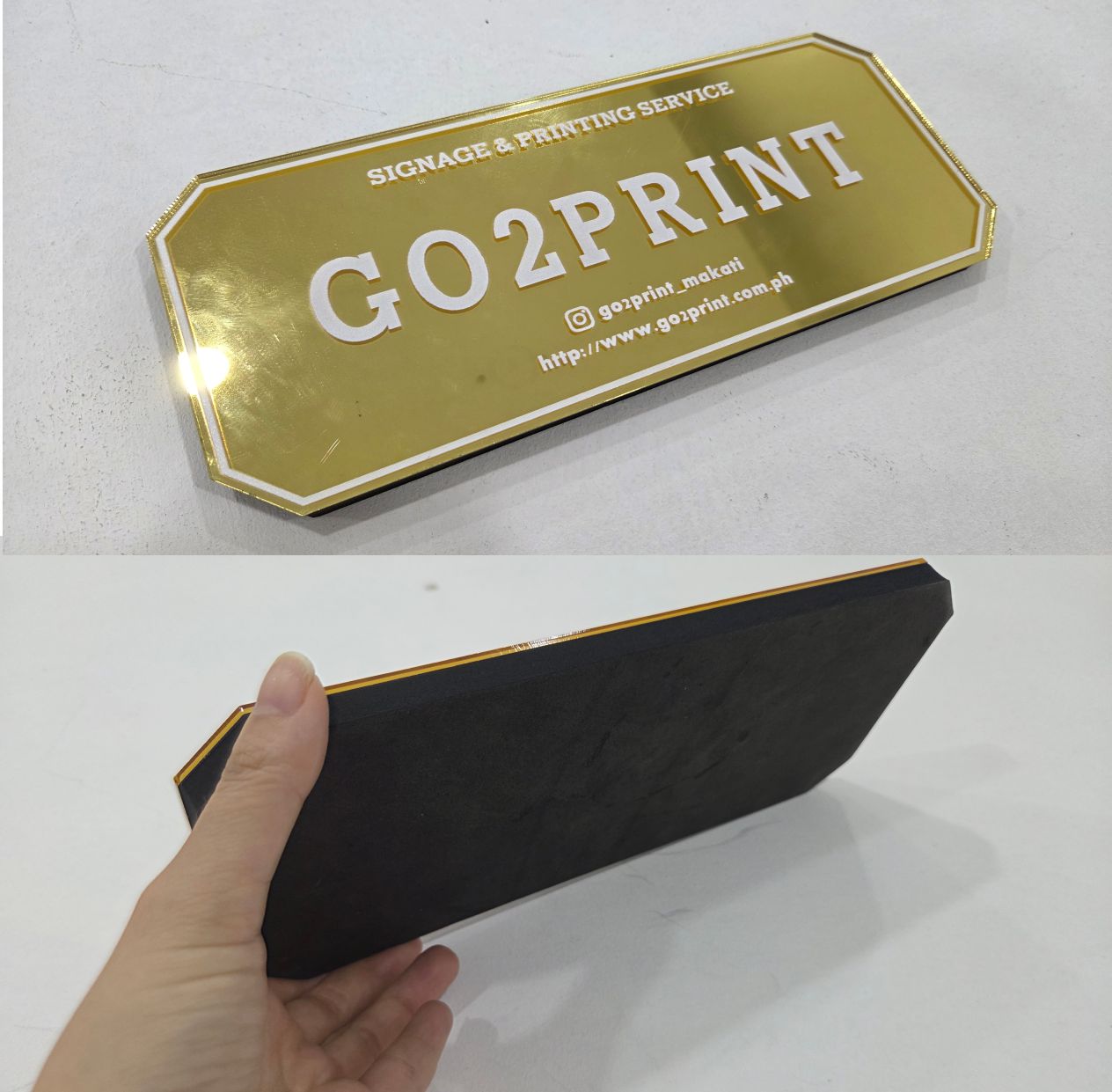 Office Signage) #5 Mirror Gold Acrylic w/UV Direct Print & Foamboard/Company Signage Door Display