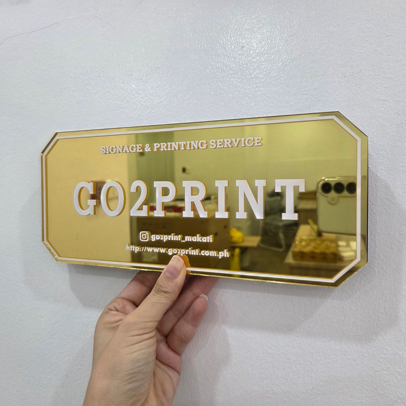 Office Signage) #5 Mirror Gold Acrylic w/UV Direct Print & Foamboard/Company Signage Door Display