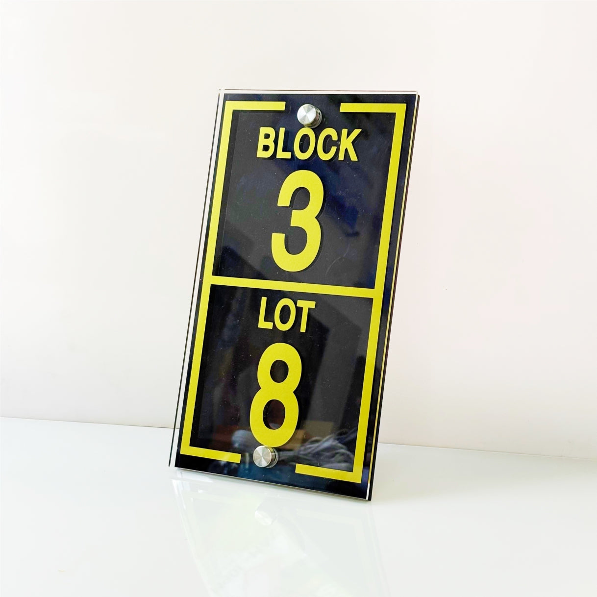 House Number / Acrylic Signage 5"X9" Double Layer w/ Bolt & Screw Home Address Plate  BLK LOT Number