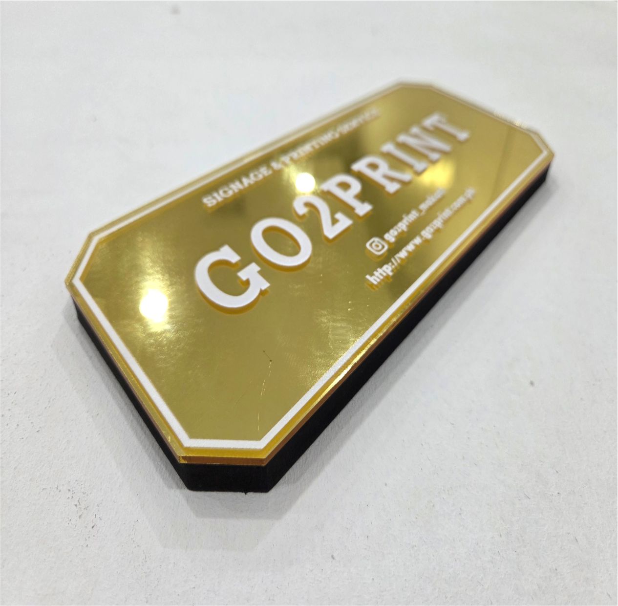 Office Signage) #5 Mirror Gold Acrylic w/UV Direct Print & Foamboard/Company Signage Door Display