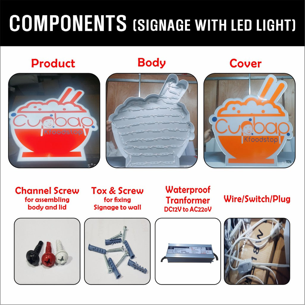 Customized Logo Signage (1~2FT) w or wo LED Aluminum Acrylic Decor Outdoor DIY Restaurant Shop Sign