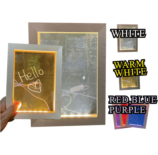 Wooden Led Light Acrylic Frame / White Warm RGB Night Lamp Wood Decor Stand DIY Paint Christmas Gift
