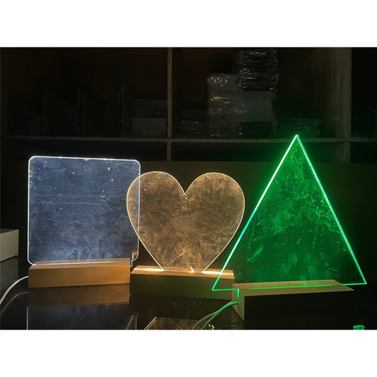 Shaped Acrylic Plate ( for Wooden LED Light Base Stand ) / Clear Transparent Writing Night Lamp Gift