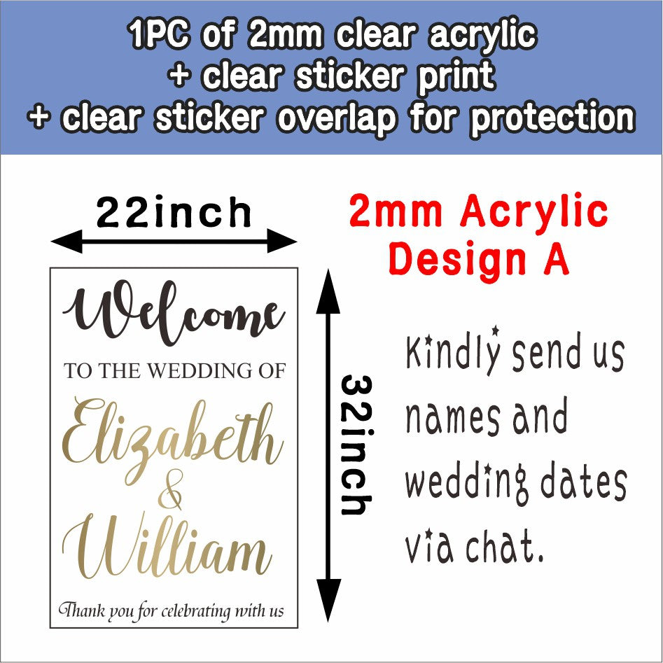 Wedding Welcome Board / 22x32 inch Acrylic Sintra Sticker / Clear Transparent Sign Signage for Easel