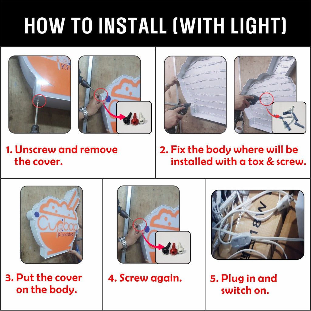 Customized Logo Signage (2~4FT) w or wo LED Aluminum Acrylic Decor Outdoor DIY Restaurant Shop Sign