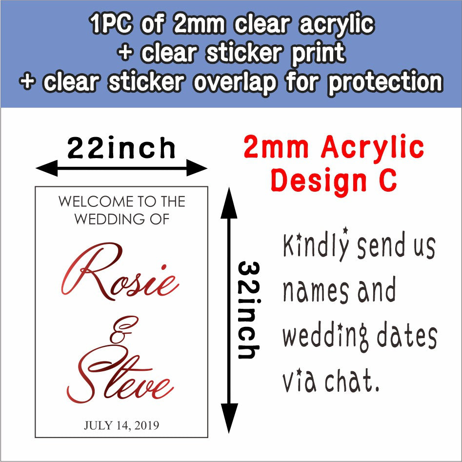 Wedding Welcome Board / 22x32 inch Acrylic Sintra Sticker / Clear Transparent Sign Signage for Easel