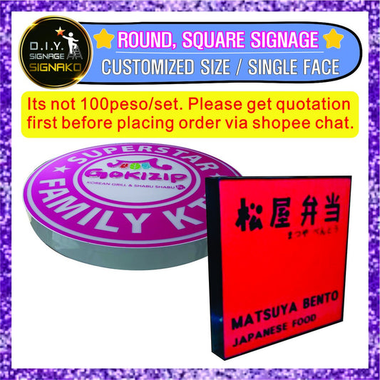Customized Size Circle Square Single Face Signage / Sign Decor LED Outdoor Logo DIY Restaurant Shop