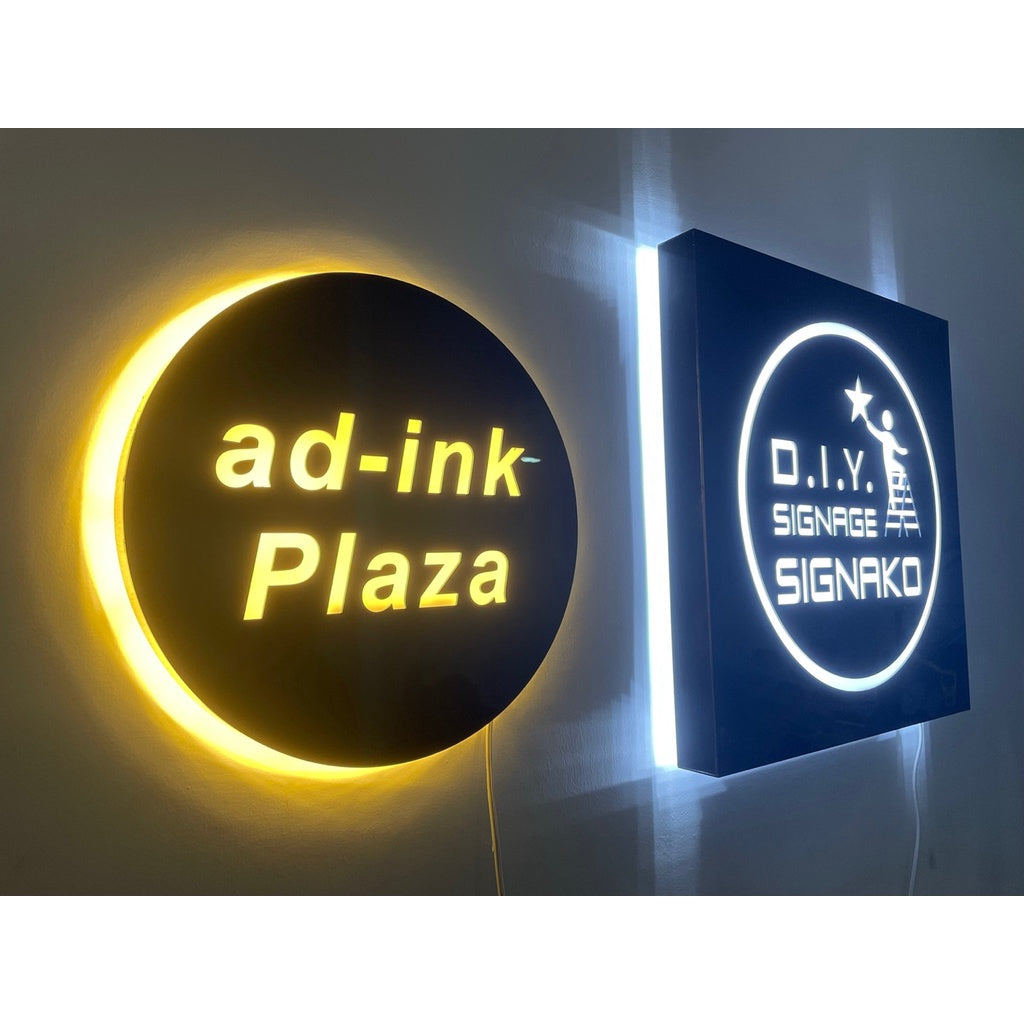 Customized Black Acrylic LED Light Signage / 40cm 60cm Circle Square Sign Decor Logo Store Office AD