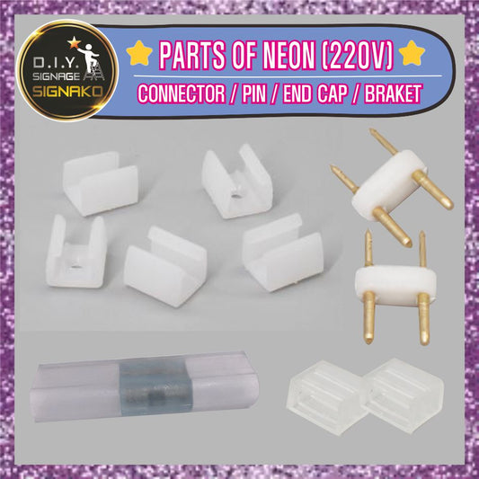Parts Of Neon LED Tube for AC 220V ( Bracket 10pcs / Connector 1pc / Pin 10pcs / Cap 1pc )