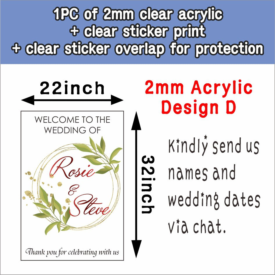Wedding Welcome Board / 22x32 inch Acrylic Sintra Sticker / Clear Transparent Sign Signage for Easel