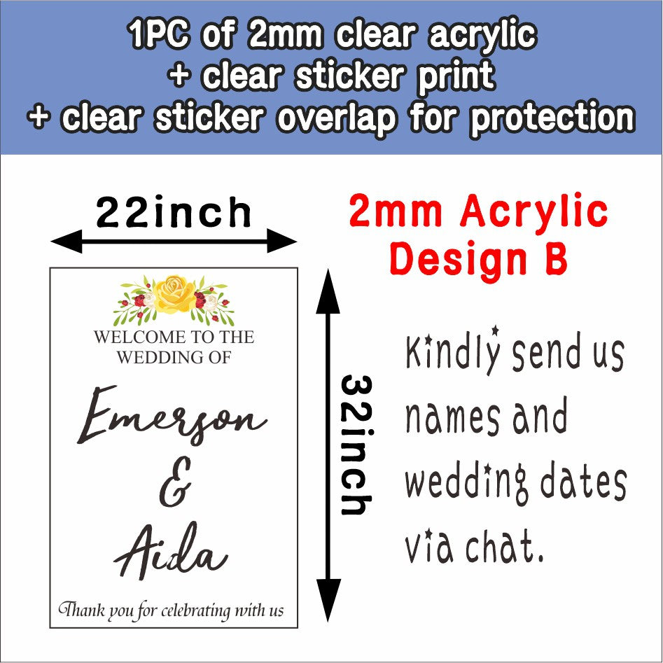 Wedding Welcome Board / 22x32 inch Acrylic Sintra Sticker / Clear Transparent Sign Signage for Easel