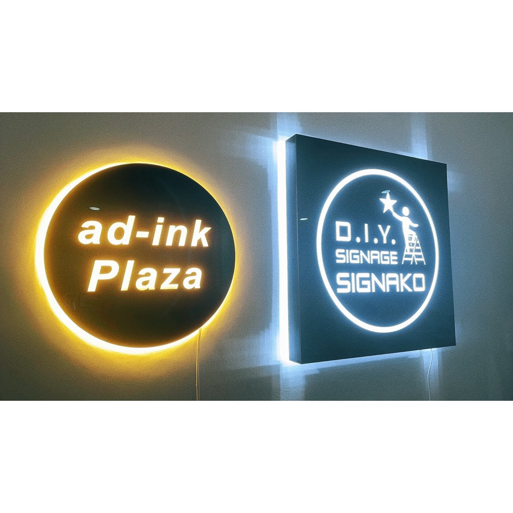 Customized Black Acrylic LED Light Signage / 40cm 60cm Circle Square Sign Decor Logo Store Office AD
