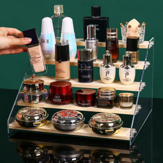 2-7 tier Acrylic Wooden Display Rack / Riser Wood Figure Stand Perfume Condiments Spice Organizer Ca