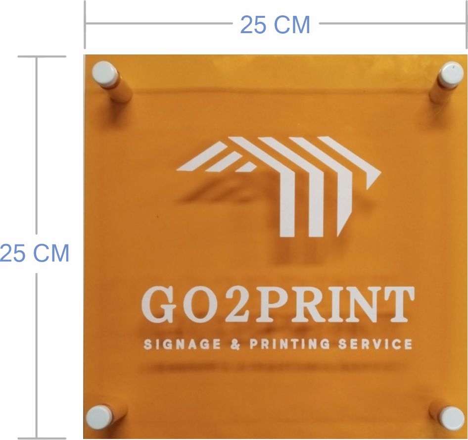 Office Signage #1) Transparent Orange Acrylic w/ UV Direct Print & Bolt / Company Name Plate Sign