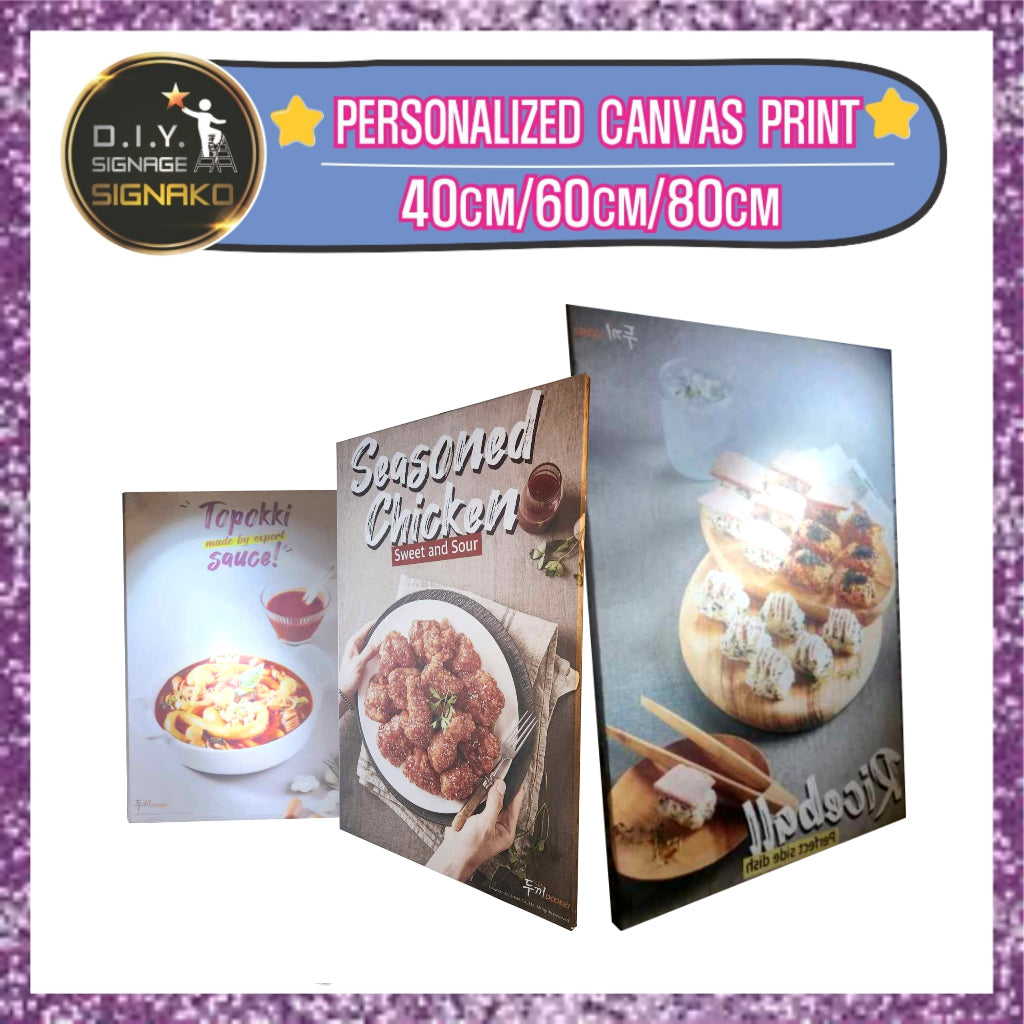 Personalized Canvas Printing with Wooden Frame / Customized Canvass Board Print Food Menu Restaurant