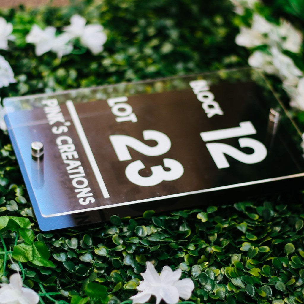 House Number / Acrylic Signage 5"X9" Double Layer w/ Bolt & Screw Home Address Plate  BLK LOT Number