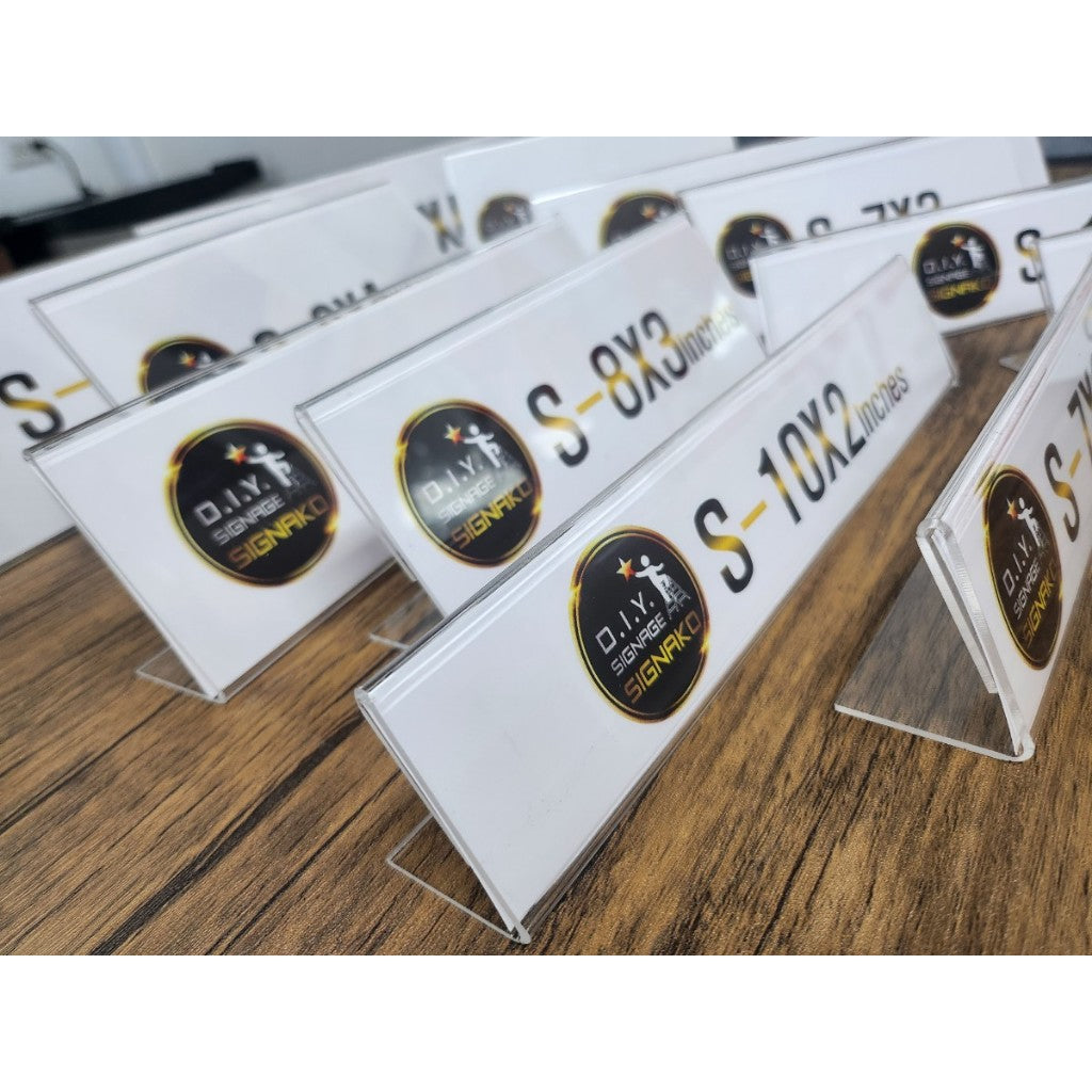 Clear Acrylic Single Sided Stand / SLANT Table Name Sign Holder Landscape Desk Name Plate Display L