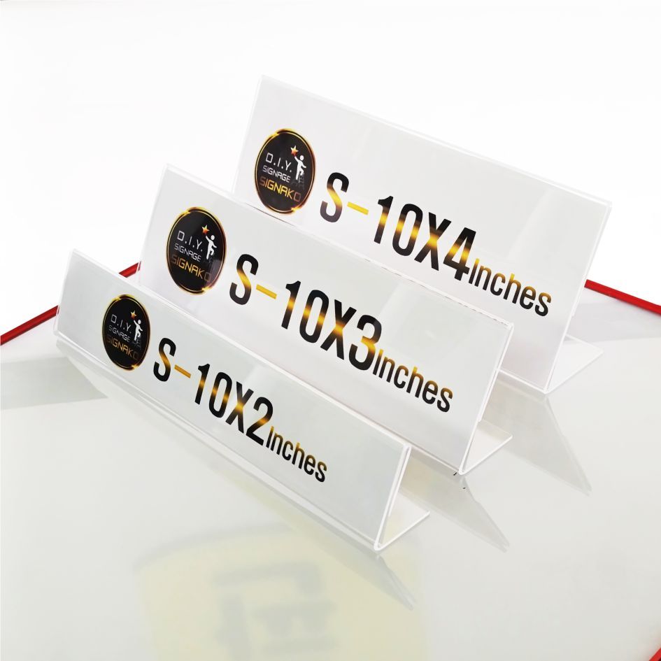 Clear Acrylic Single Sided Stand / SLANT Table Name Sign Holder Landscape Desk Name Plate Display L