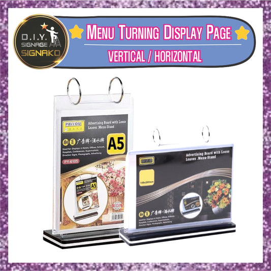 Page Turning Table Menu Stand Type B / Restaurant Cafe Bar Promo Display Holder Acrylic Menu Standee