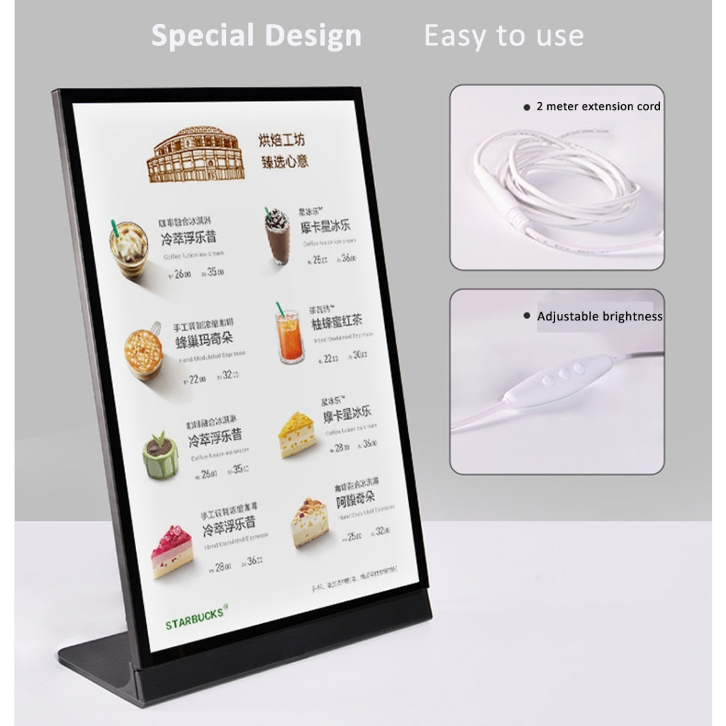 A4 A3 Single Sided LED Display Table Stand / Menu Light Box Promo Coffee Shop Cafe Bar Restaurant