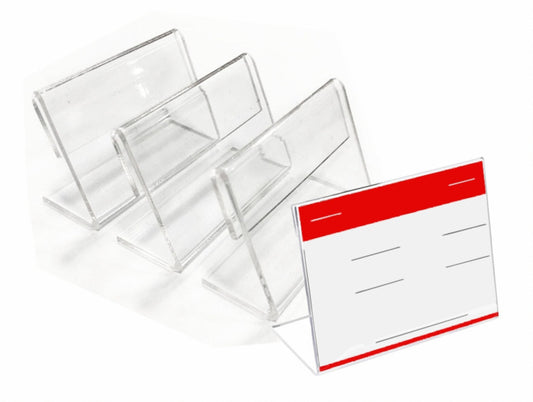 2mm Thick Durable L-shaped Acrylic Sign Holder / Clear Plastic Table Top Name Card Price Tag Stand
