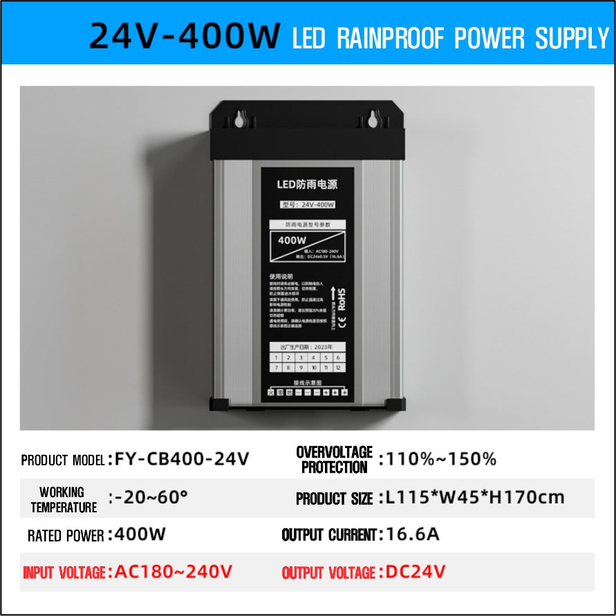 Rainproof LED Transformer Power Supply / DC 12V to AC 220V 60W ~ 400W Power Adapter LED Signage CCTV