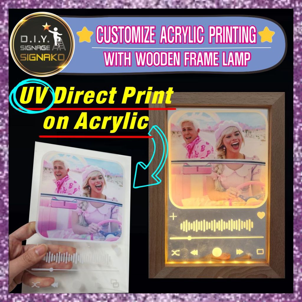 Customized Acrylic LED Lamp Wooden Frame / Personalized Picture Photo Portrait Landscape Event Gift