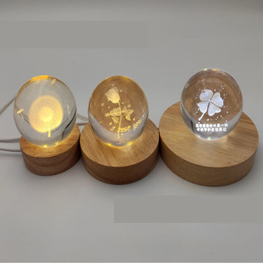 Wooden Led Light Base Stand (New) / White Warm Night Lamp Home Decor Acrylic Decoration Crystal Ball