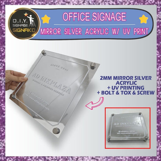 Office Signage #3) Mirror Silver Acrylic w/ UV Direct Print & Bolt / Signage for Business Room Door