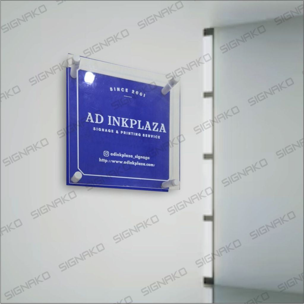 Office Signage #2) Double-Layer Acrylic w/ UV Direct Print & Bolt / Store Shop Door Sign Name Plate