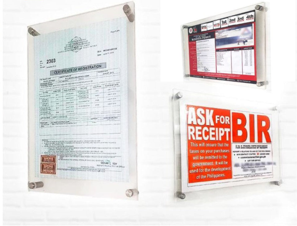 A4 A3 Size Wall Acrylic Frame w Bolt / Office Business Permit Certificate Document Poster Photo